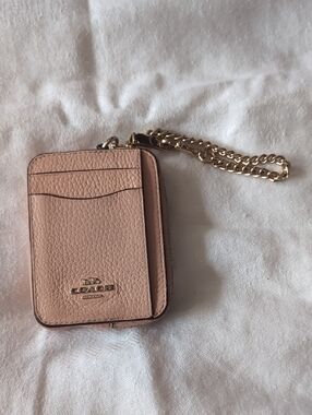 Coach Blush Pink Leather Card Holder with Gold Chain Strap